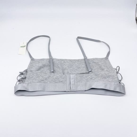 Aerie Square Neck Strappy Side Lace Up Unlined Wireless Bralette Heather Gray M - Picture 2 of 5